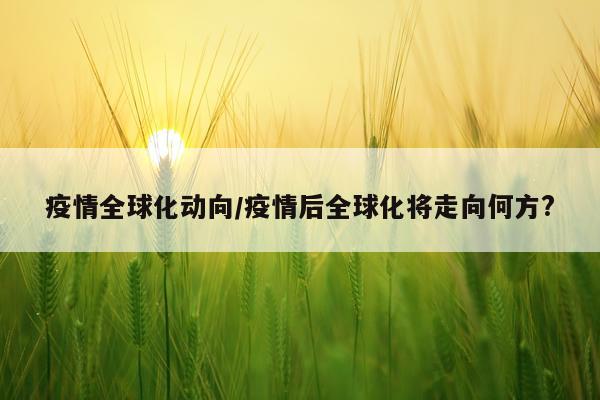 疫情全球化动向/疫情后全球化将走向何方?