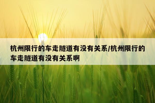 杭州限行的车走隧道有没有关系/杭州限行的车走隧道有没有关系啊
