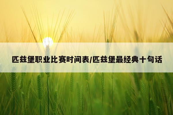 匹兹堡职业比赛时间表/匹兹堡最经典十句话