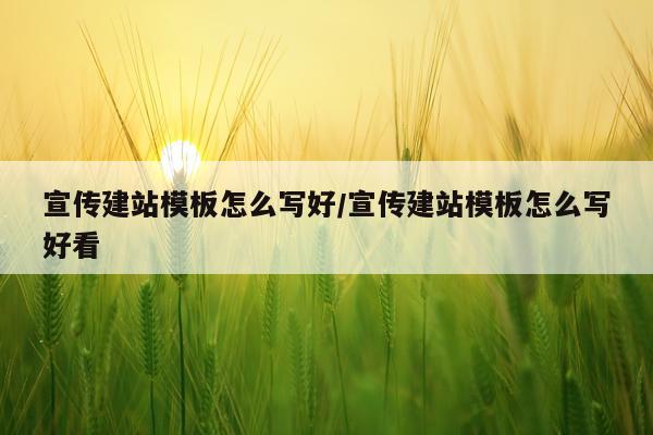宣传建站模板怎么写好/宣传建站模板怎么写好看