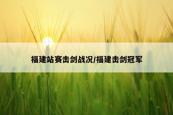 福建站赛击剑战况/福建击剑冠军